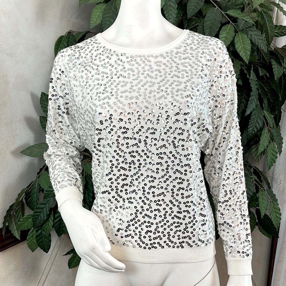 INC SILVER SEQUIN DOLMAN SLEEVE SWEATER